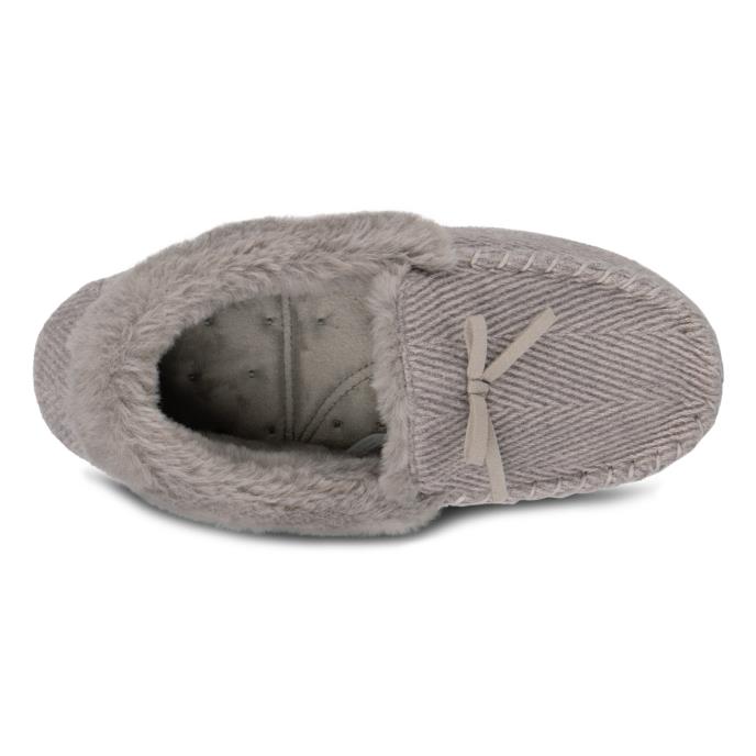 Isotoner® Ladies Herringbone Moccasin Slipper With Fur Cuff Grey Extra Image 4